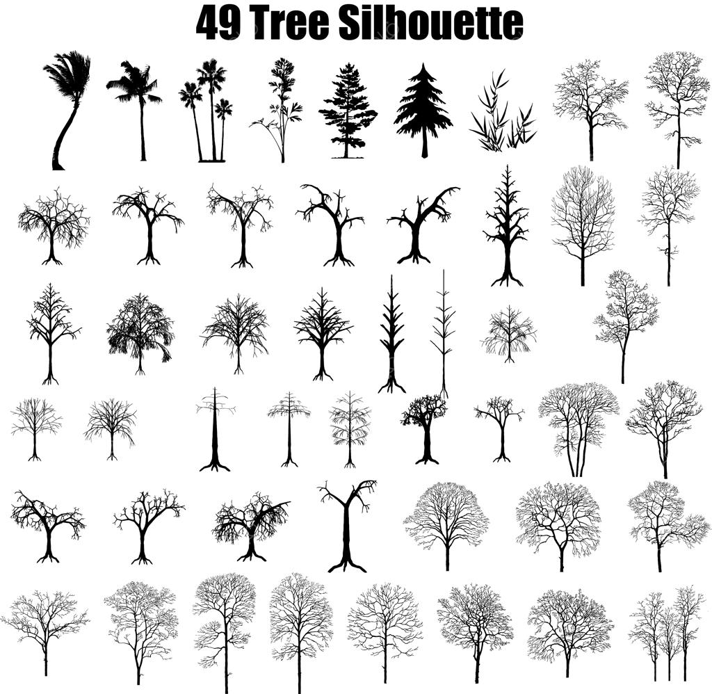 مجموعه وکتور سیلوئت درخت و گیاه