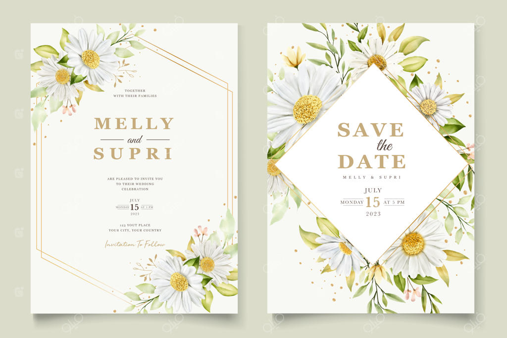 مجموعه کارت‌های گل داوودی با طرح آبرنگ تابستانی