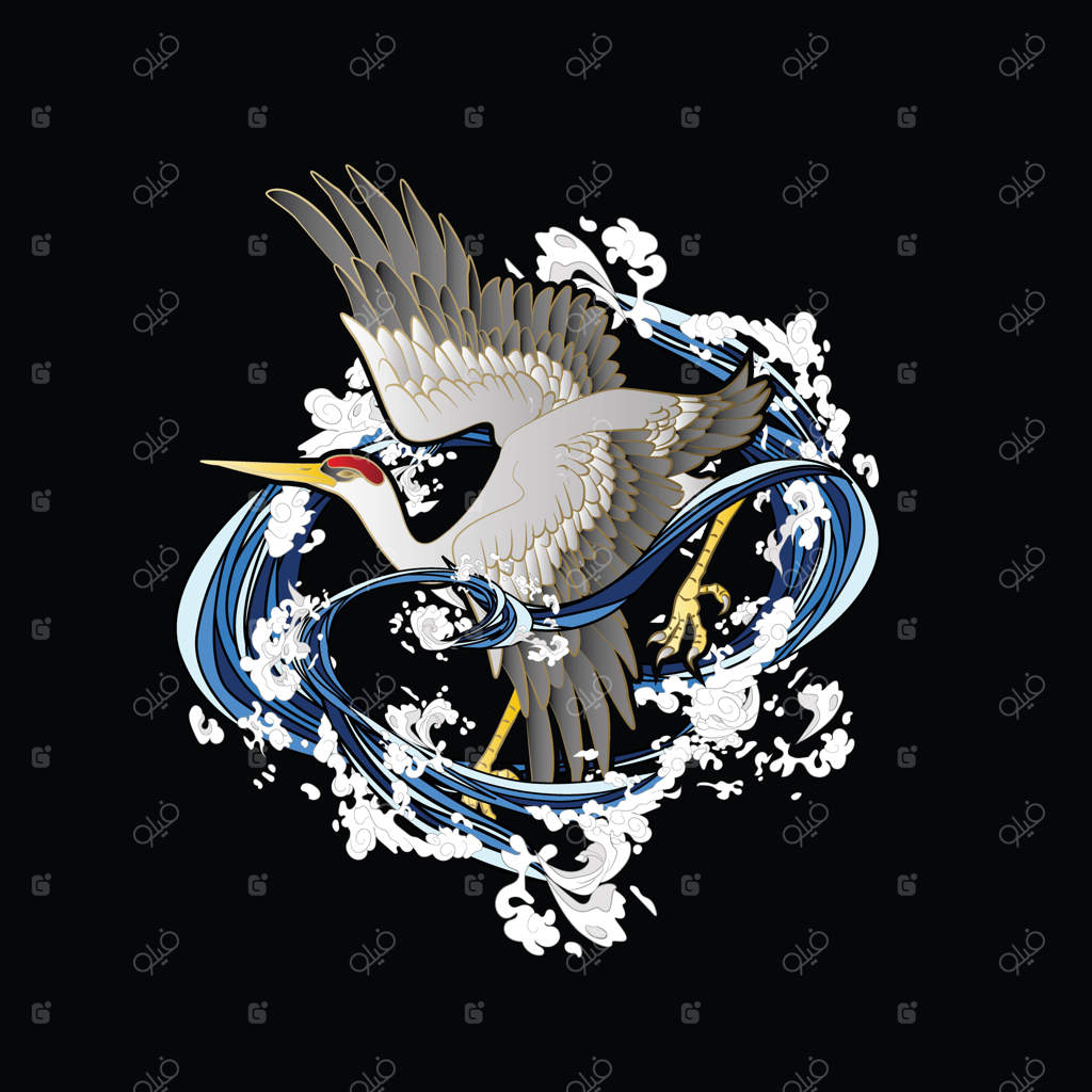 طرح تصویر درنای ژاپنی برای سوکاگان: نماد لباس یا تی‌شرت سنتی ژاپنی و لوگو