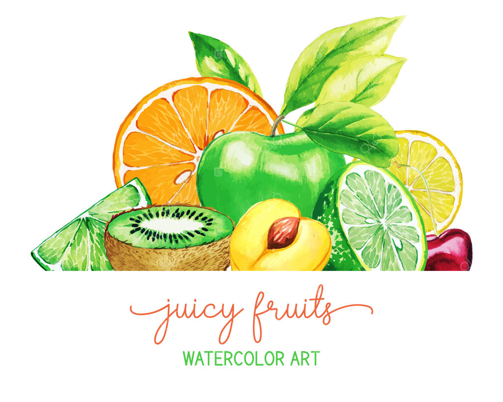انبوهی از میوه‌های آبرنگی نقاشی‌شده با دست