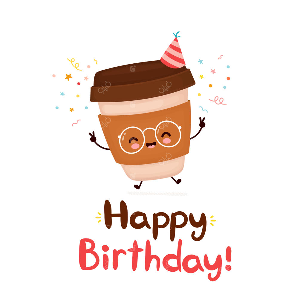 کارت تبریک تولد با طرح لیوان قهوه بامزه و شاد