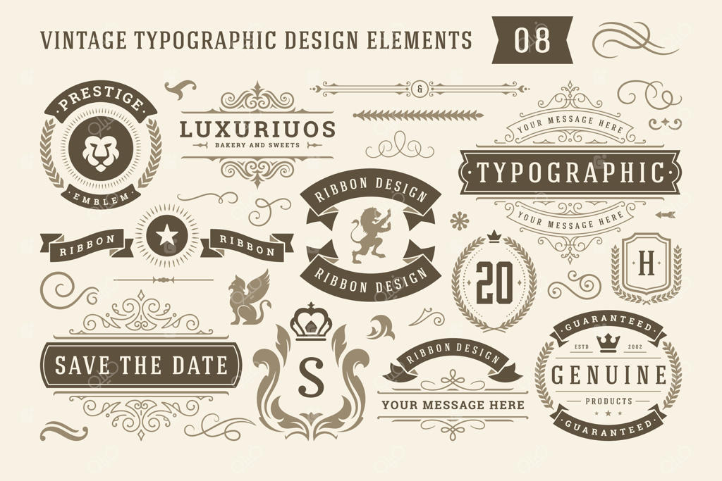 مجموعه عناصر طراحی تایپوگرافی کلاسیک.