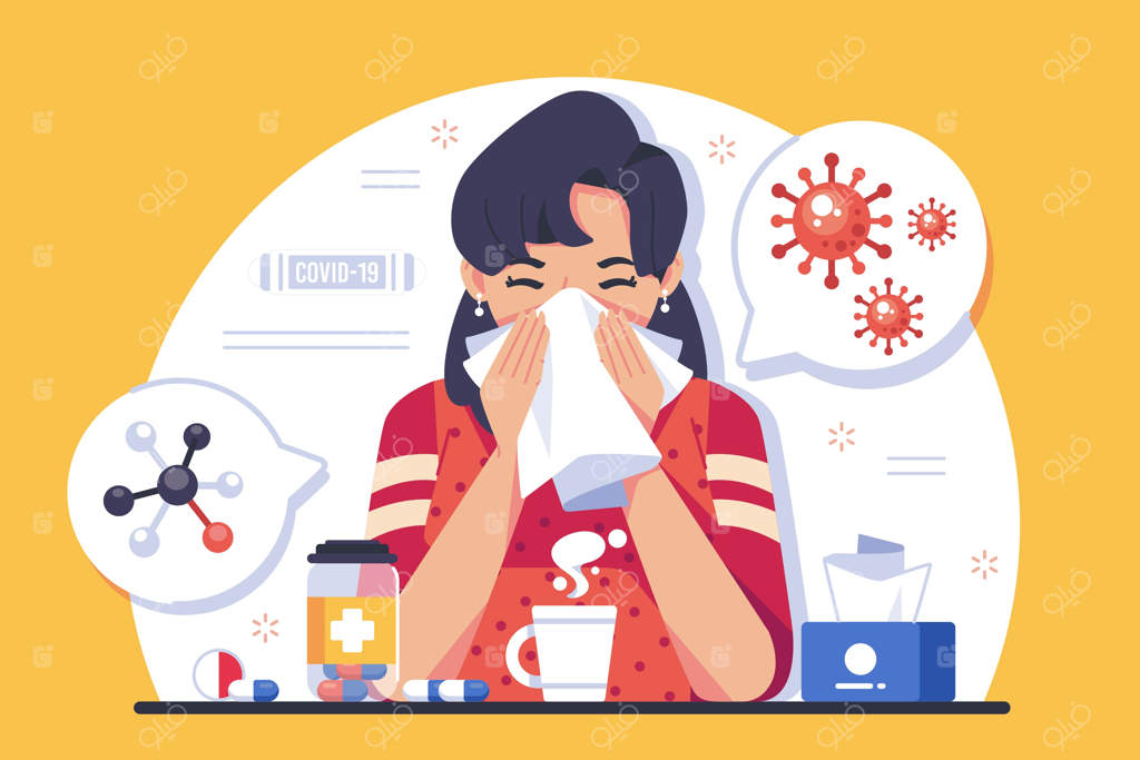 تصویر شخصیت کارتونی از فرد سرفه‌کننده