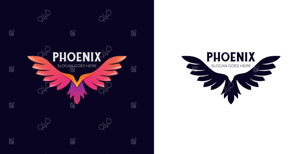 طرح لوگوی بال‌های دیدنی ققنوس با گرادیان و طراحی سیلوئت سیاه عقاب
