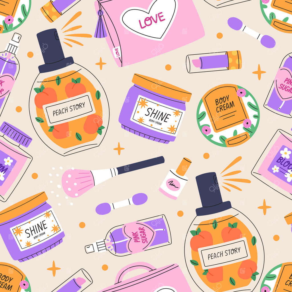 الگوهای زنده و رنگارنگ زیبایی و محصولات آرایشی وکتور حرفه‌ای