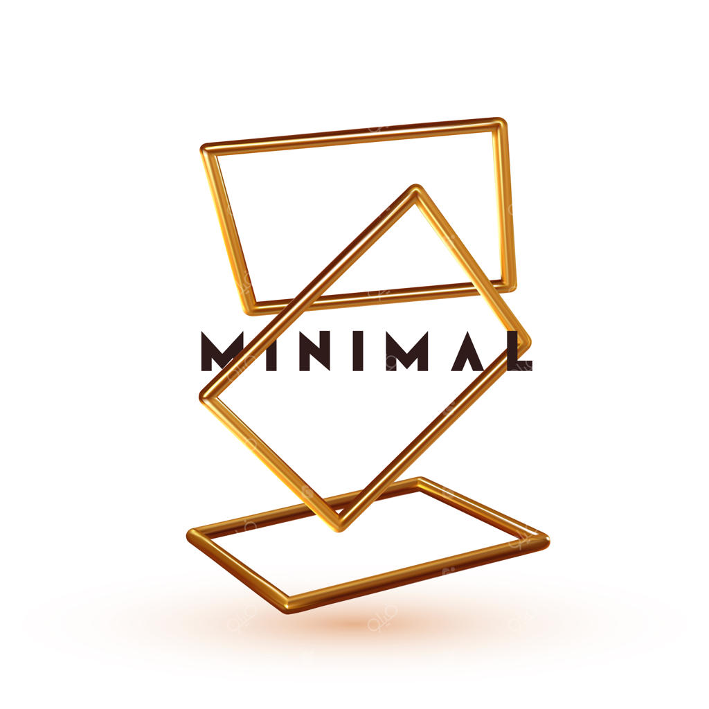 پوستر پس‌زمینه مینیمال و انتزاعی با عناصر طلایی و قاب مربع معلق در فضا. طرح برداری با اشکال سه‌بعدی و حجمی واقع‌گرایانه