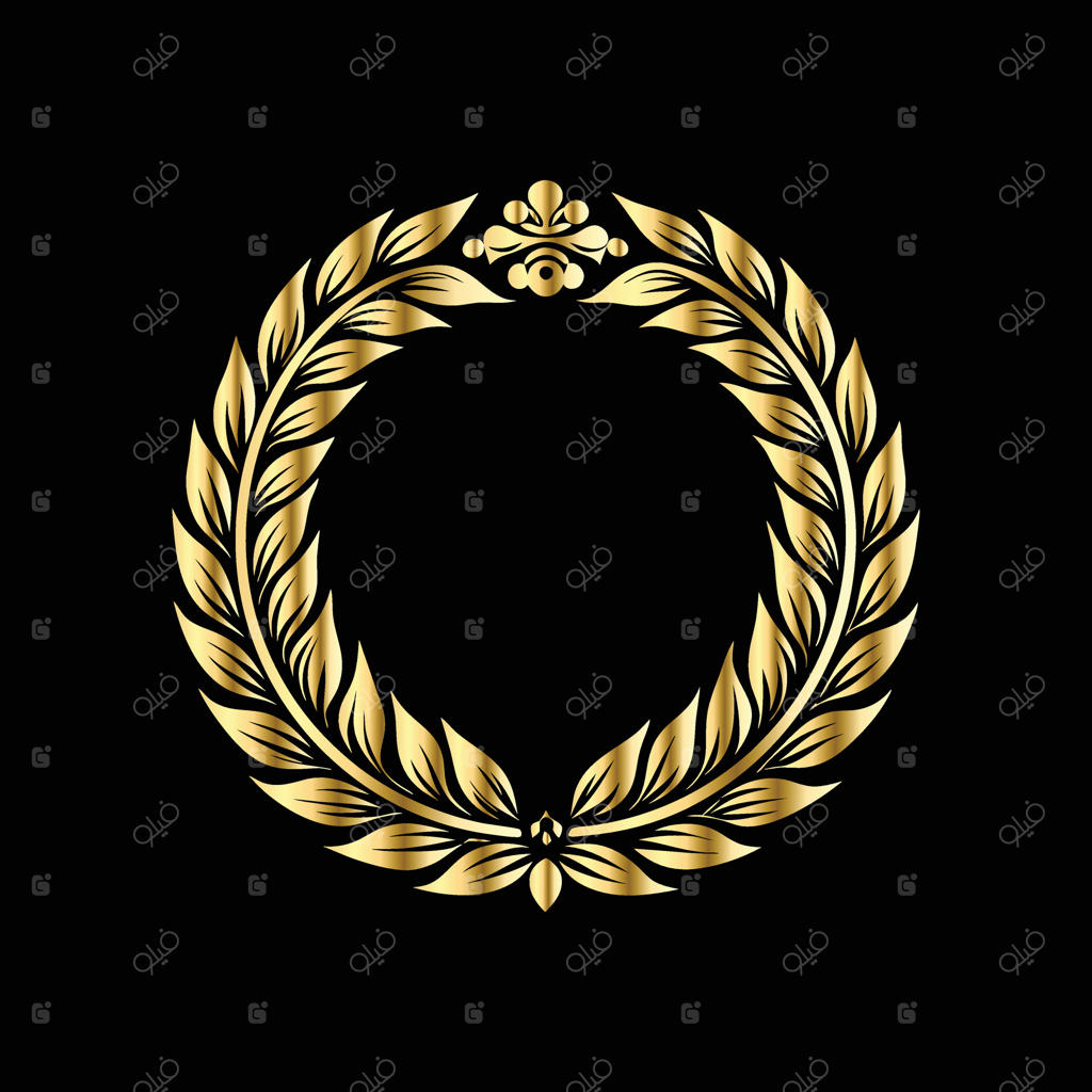 تاج طلایی از برگ‌های غار روی پس‌زمینهٔ سیاه؛ قاب‌های قدیمی طلایی