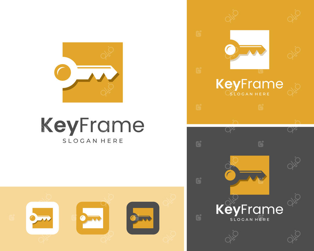 طراحی لوگو و تصویرسازی: کلید، اتاق و امنیت خصوصی در قاب مربع دیوار