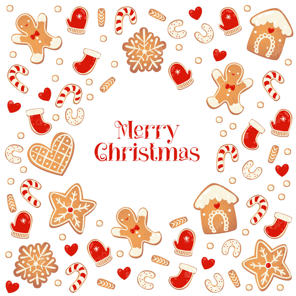 کارت کریسمس مبارک با کوکی‌های زنجبیلی. قاب شیرینی‌ها. تصویرسازی وکتور برای طراحی سال نو.