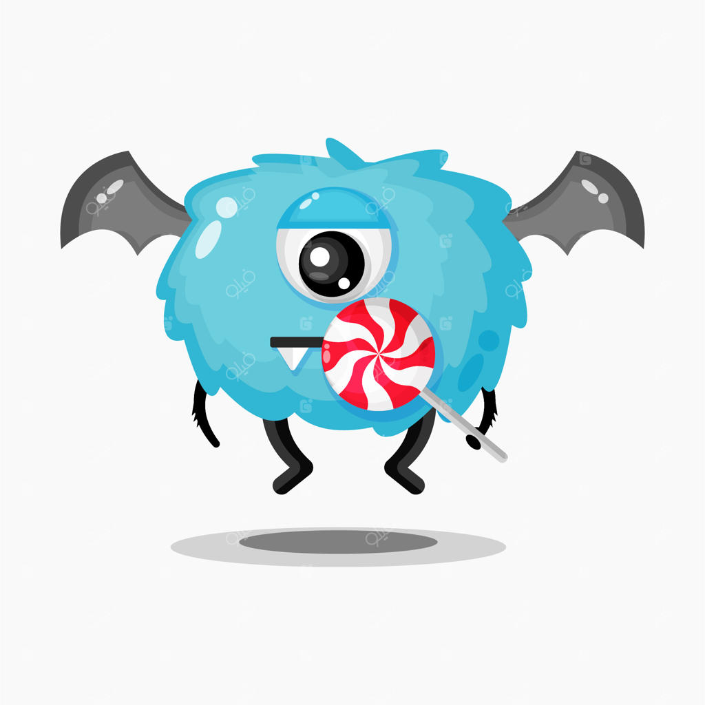 تصویر یک هیولای بامزه که آب‌نبات چوبی می‌خورد