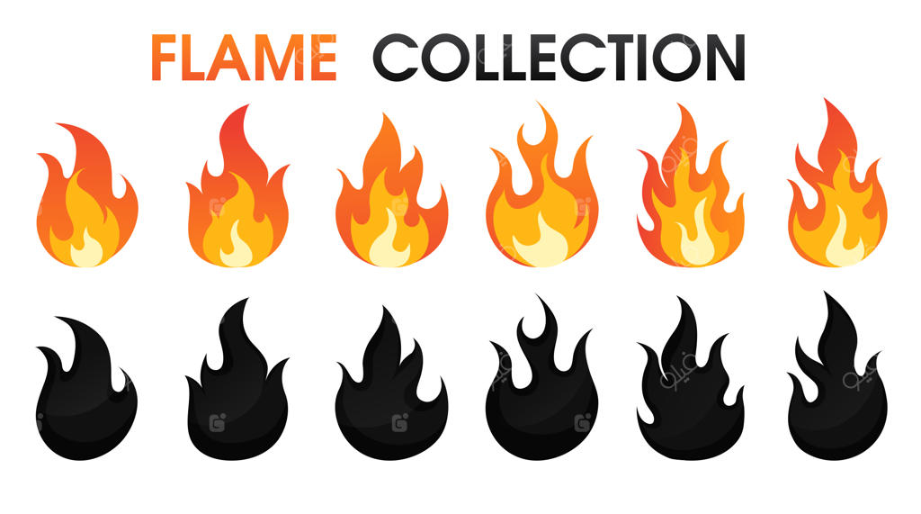 مجموعه شعله‌های آتش با سبک کارتونی تخت