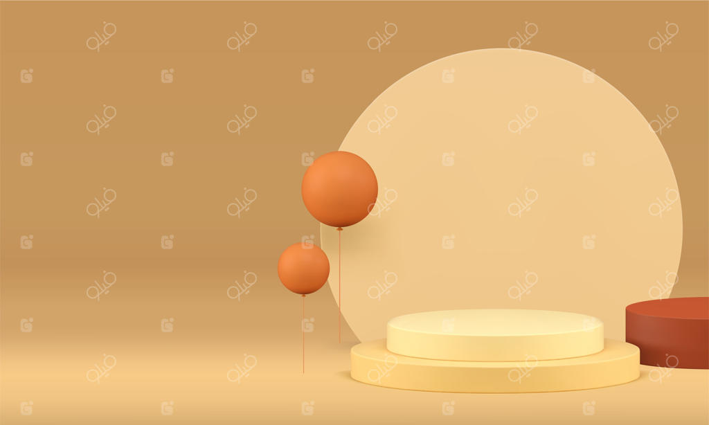 ارائه خرید تعطیلات با بالون قهوه‌ای و سکوی سه‌بعدی بژ به‌صورت واقع‌گرایانه