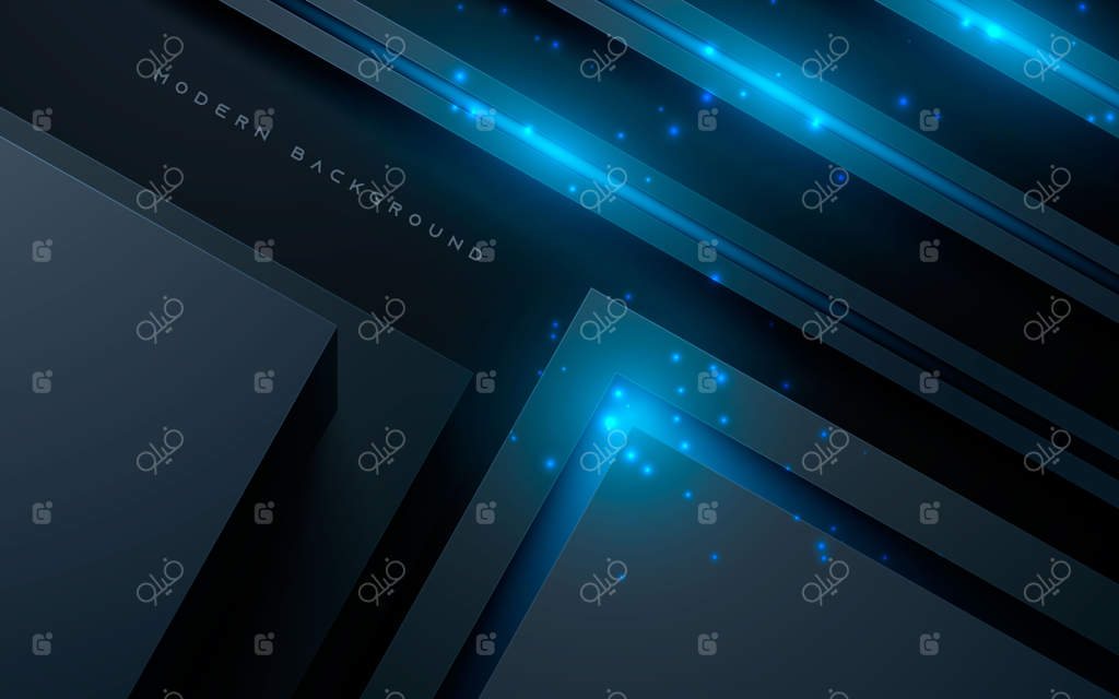 زمینه‌ی انتزاعی سیاه سه‌بعدی با تزیین نور آبی