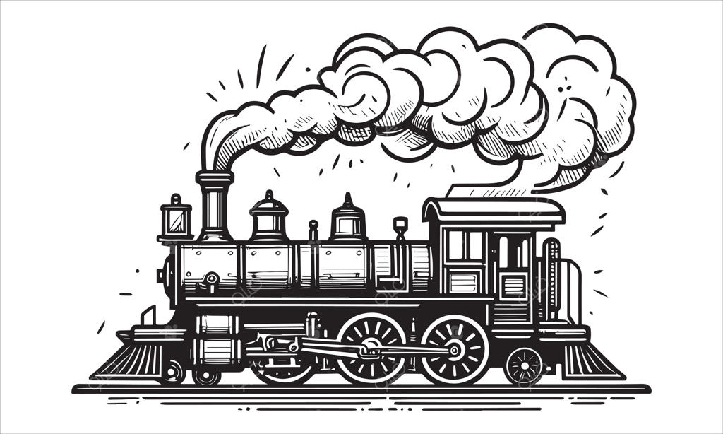 لوکوموتیو بخار قدیمی در حال دود کردن با پس‌زمینه سفید