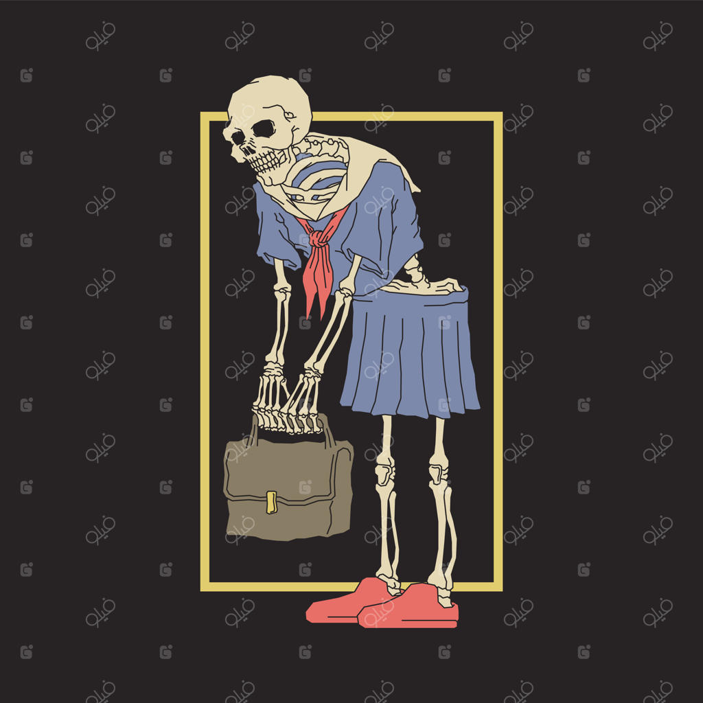 تصویر رترو اسکلت با لباس مدرسه ژاپنی