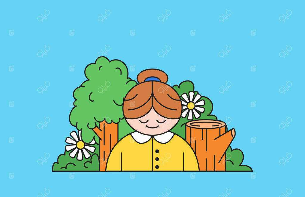 دختری در باغی پر از درختان