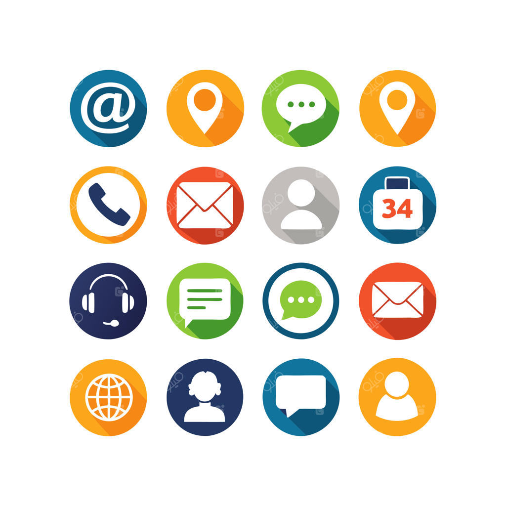 مجموعه وکتور آیکون‌های تماس با ما برای وب‌سایت و اپلیکیشن موبایل