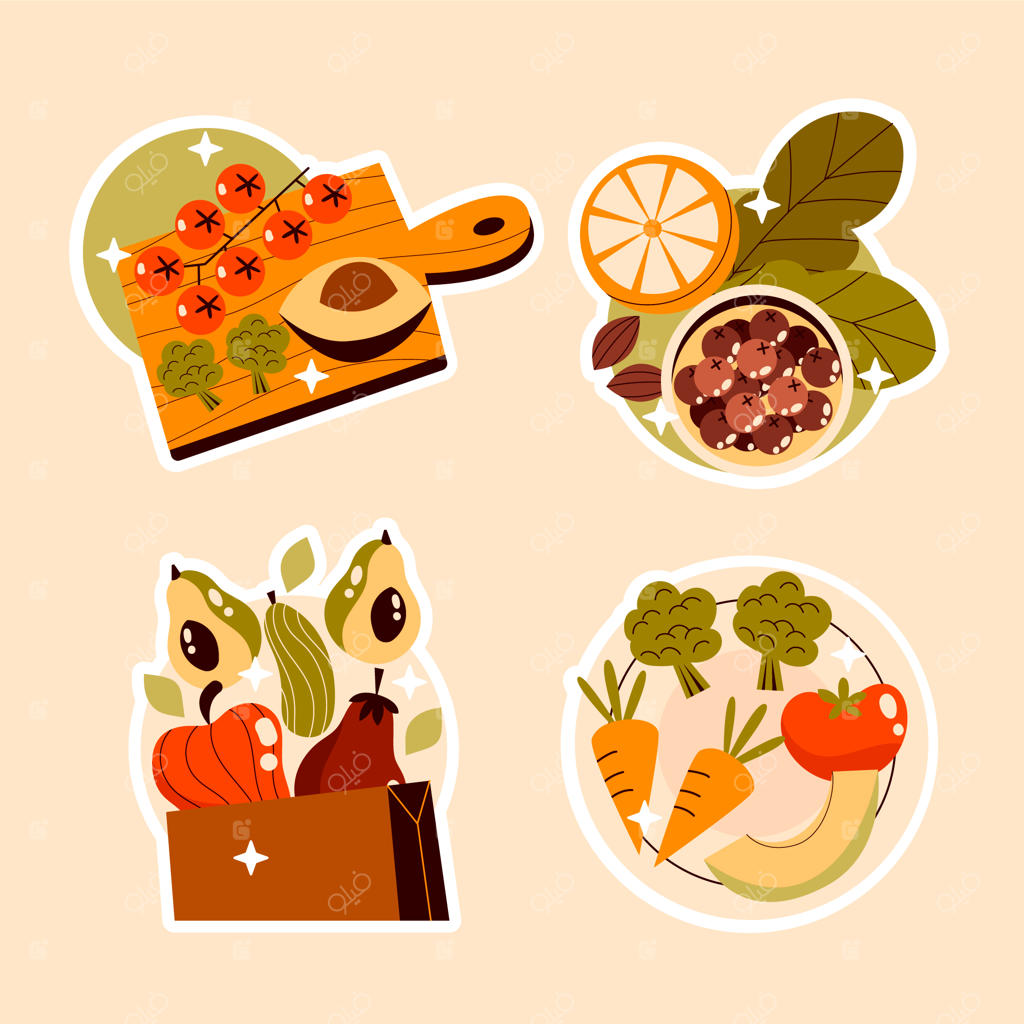 مجموعه‌ای از برچسب‌های ساده و سالم غذایی