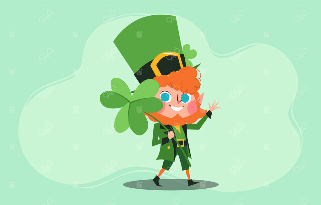 یک لپرکان با کلاه سبز و لباسی سبز.