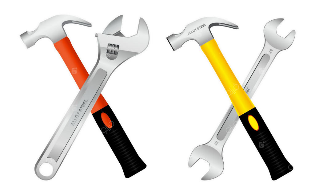 چکش میخ‌کوبی واقعی و انبردست با دسته‌های لاستیکی