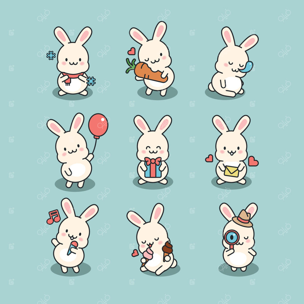 مجموعه آیکون‌ های خرگوش بامزه