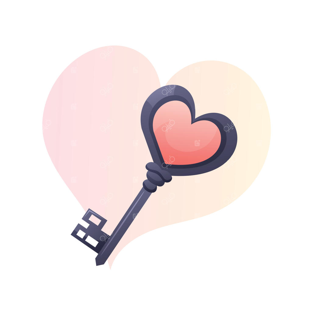 تصویر کلید و قلب در سبک کارتونی با پس‌زمینه سفید