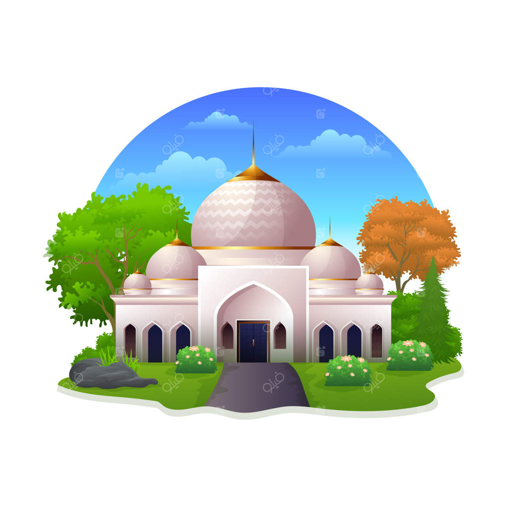 تصویر سازی یک مسجد دوست‌داشتنی با حیاط سبز زیبا