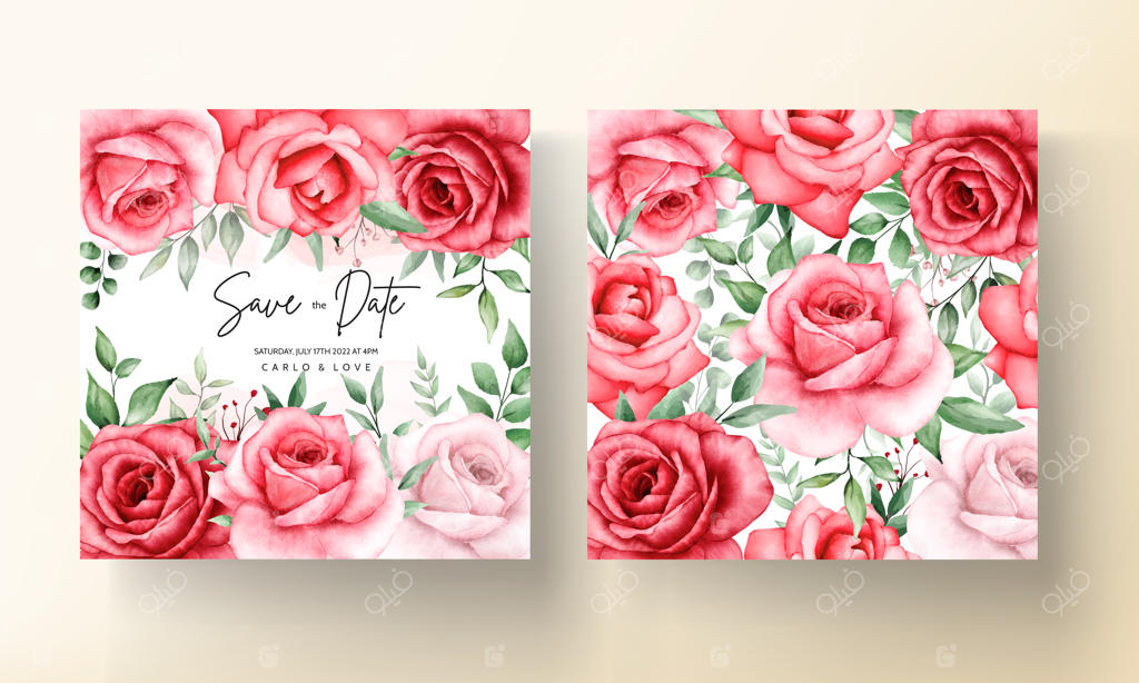 قالب کارت دعوت عروسی با طرح گل‌های شرابی عاشقانه