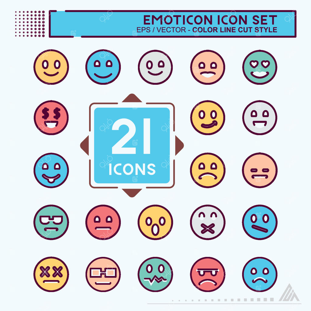 مجموعه آیکون‌ شکلک - سبک خطی رنگی