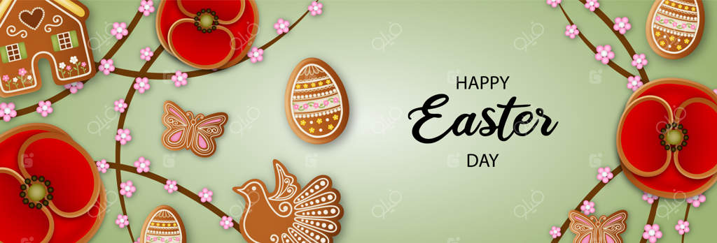 زمینه شاد عید پاک با شیرینی‌های زنجبیلی