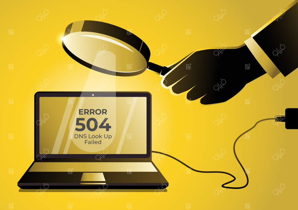 تصویری برای صفحه ۵۰۴ خطا با دست یک تاجر که یک ذره‌بین نگه داشته است