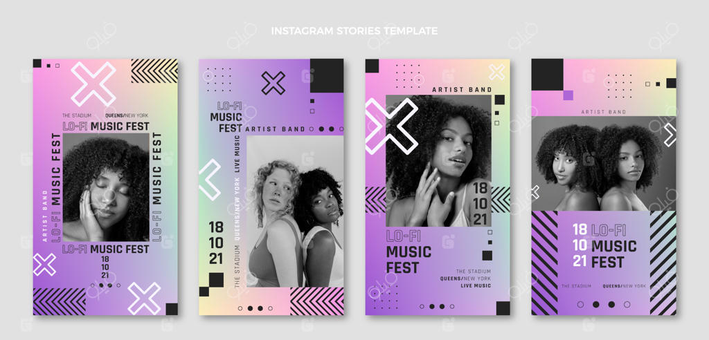 استوری‌ اینستاگرام جشنواره موسیقی با گرادیان‌های رنگارنگ