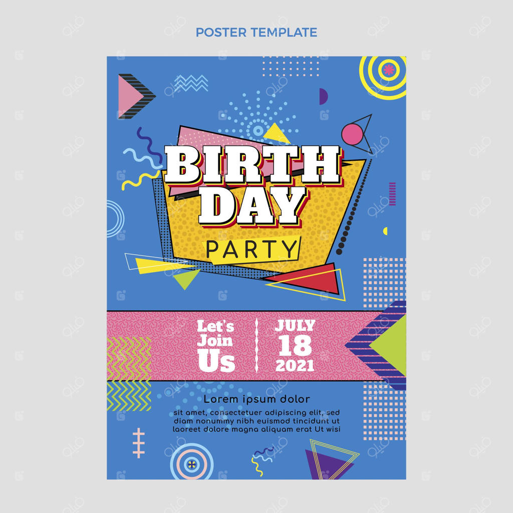 پوستر تولد نوستالژیک دهه ۹۰ با طراحی مسطح