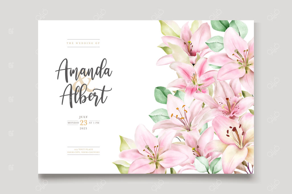 مجموعه کارت دعوت با طرح گل لیلیوم آبرنگی