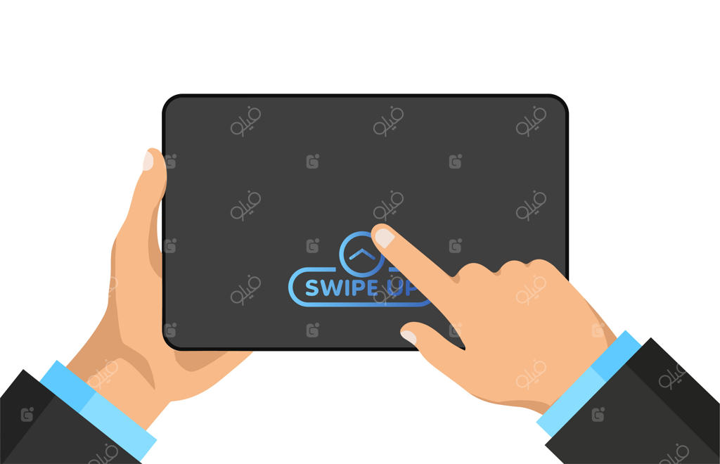 دستی تبلت دیجیتالی با دکمه دسترسی سریع به شبکه‌های اجتماعی در صفحه نمایش دارد.