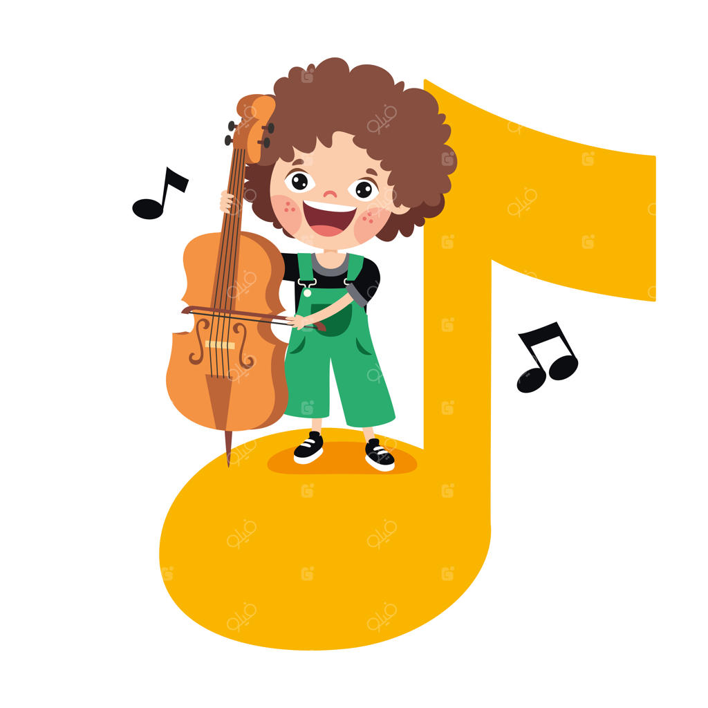 کارتون بامزه‌ای از کودکی که موسیقی می‌نوازد