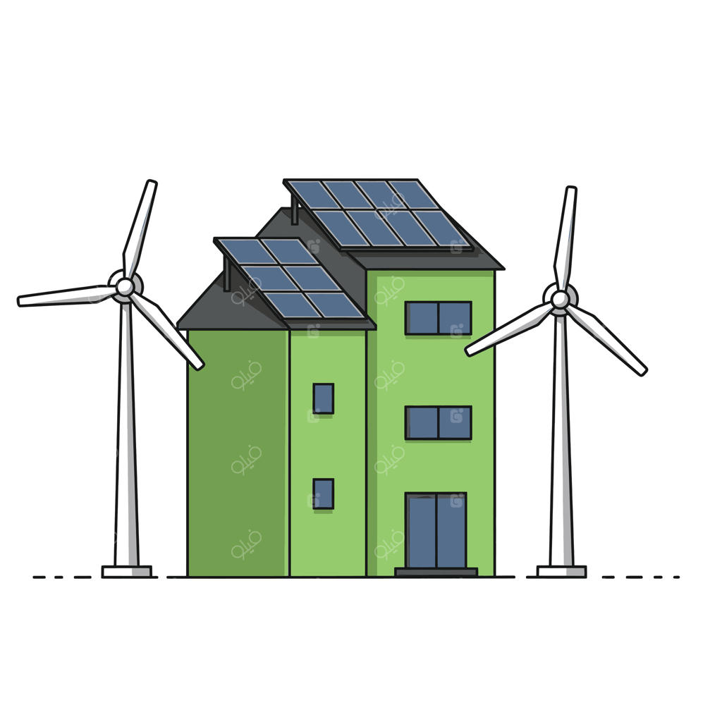 خانه سبز با توربین‌های بادی و پنل‌های خورشیدی