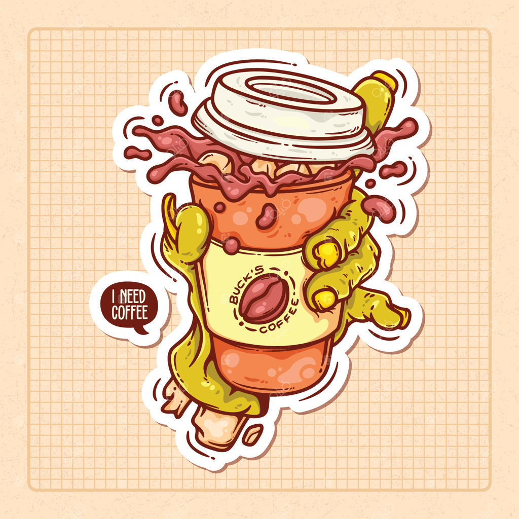 تصویرسازی دودل رنگی قهوه زامبی دستی ترسیم شده