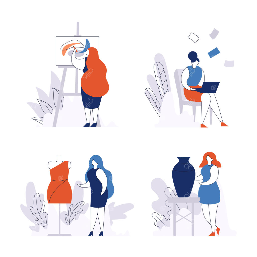 کارهای خلاقانه برای زنان: مجموعه‌ای از تصاویر بر روی زمینه سفید