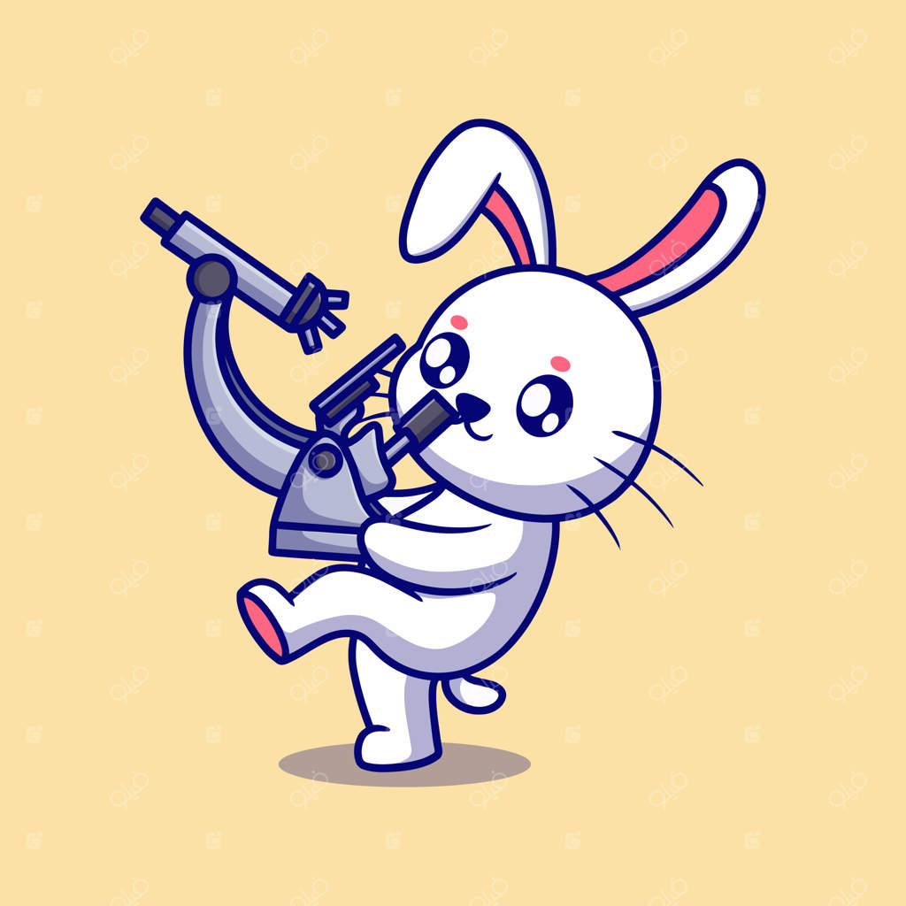 آیکون کارتونی خرگوش بامزه با میکروسکوپ – مفهوم آیکون حیوانات، ایزوله و پریمیوم