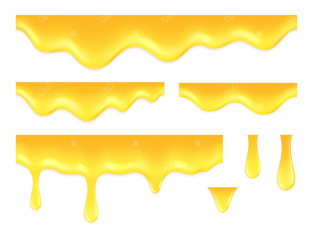 چکیدن عسل: شیره طلایی، شربت ذوب‌شده یا سس. قطرات واقعی و شیرین، روغن کهربایی در حال چکیدن