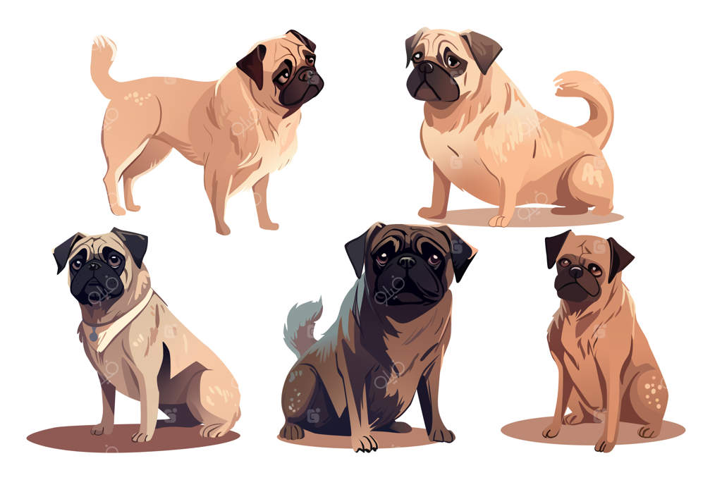 مجموعه‌ای از سگ‌ها: تصویری کارتونی و سرزنده از گروهی بازیگوش و بانشاط از سگ‌ها