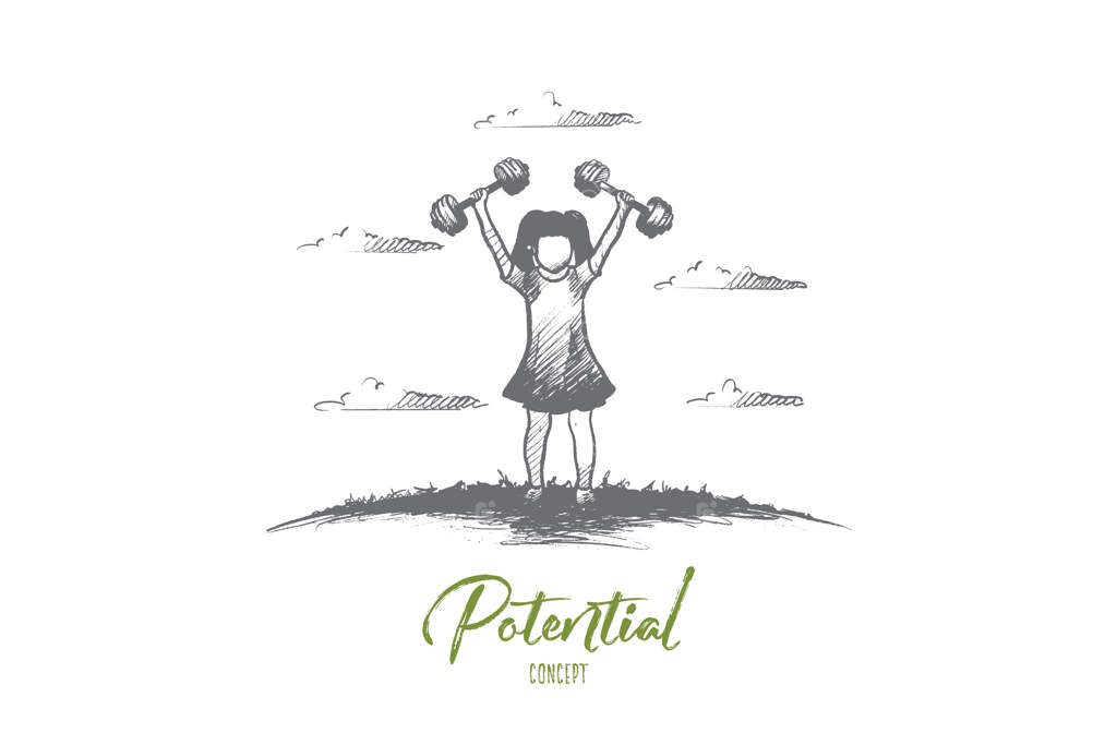 دختر هنری با دمبل‌ها، نماد استعداد بی‌نهایت