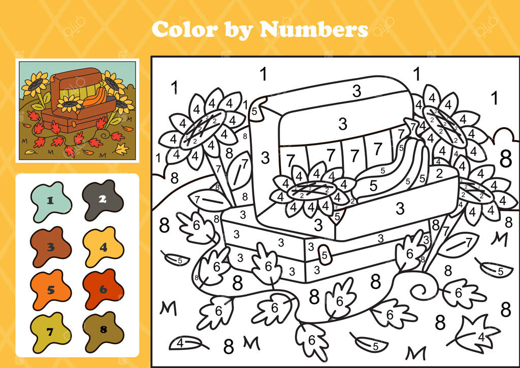 بازی رنگ‌آمیزی پاییزی و دلنشین با کدو حلوایی، گل آفتابگردان و چمدان در باغی برای کودکان