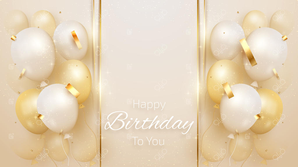 کارت تبریک تولد با بادکنک‌های لوکس و روبان در سبک سه‌بعدی و واقع‌گرایانه بر روی زمینه به رنگ کرم. تصویر وکتور برای طراحی.