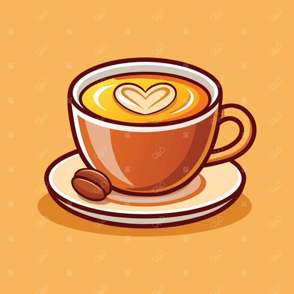 عاشقان قهوه - نماد فنجان با کف و دانه‌ها - طراحی کارتونی نوشیدنی و کافه