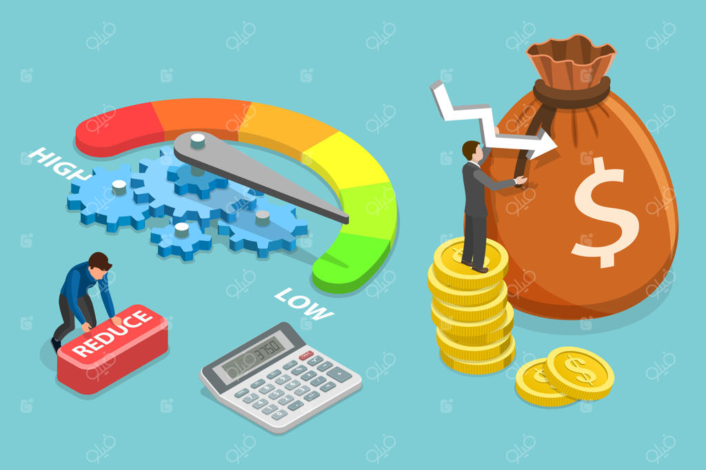 تصویر مفهومی ایزومتریک تخت کاهش هزینه‌ها در سه بعدی