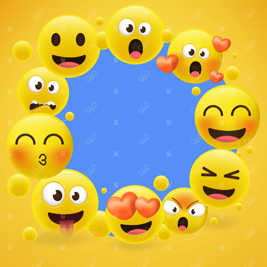 قاب مجموعه ایموجی کارتون روی زمینه زرد