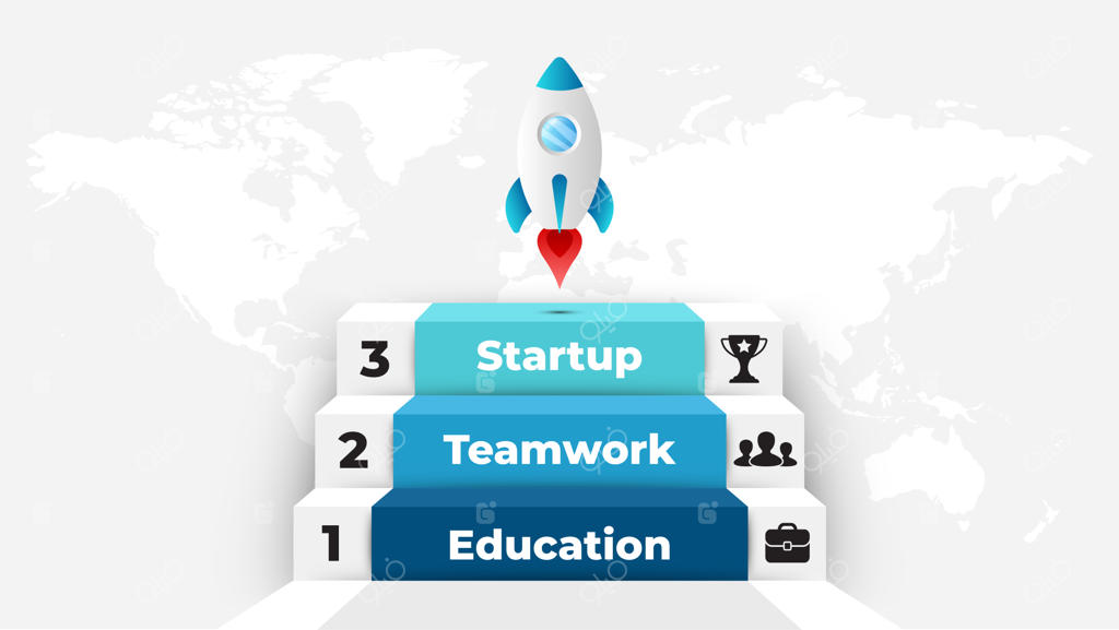 اینفوگرافیک موفقیت: قالب ارائه کسب‌وکار با نمودار سه مرحله‌ای پرتاب موشک
