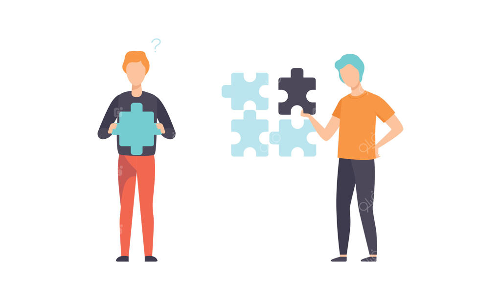 افراد قطعات پازل را وصل می‌کنند، مردانی که به دنبال راه‌حل هستند - تصویر تخت